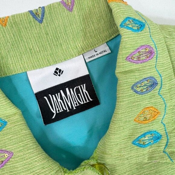 Yak Magic Jacket Womens Large Green Floral Art to Wear Beads Embroidered Buttons - Picture 4 of 11